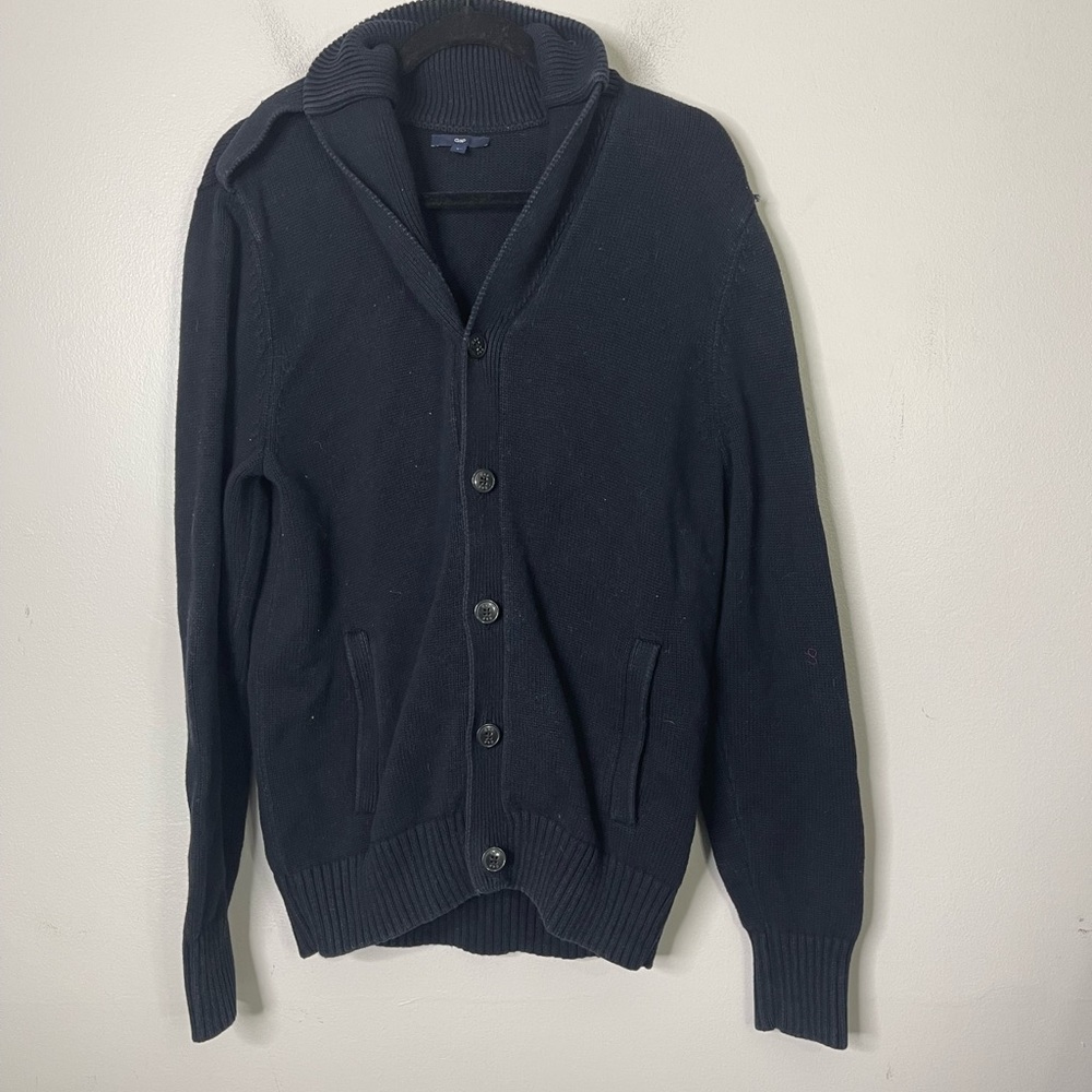 Gap Men’s Navy Cotton Rib Knit Button Front Cardigan Eclectic grandpa L Cobain